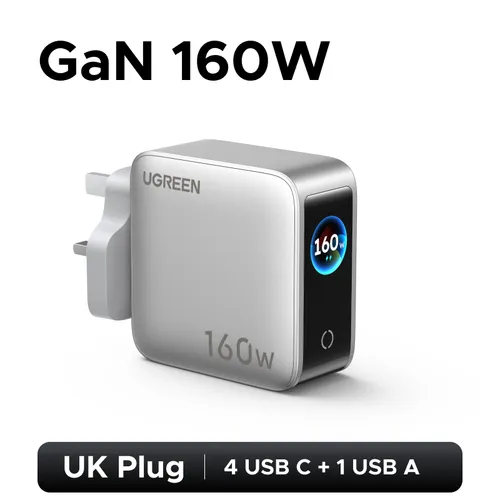 UGREEN 65638B Nexode Pro Charger 160W GaN 5-Port Fast USB C Wall Charger