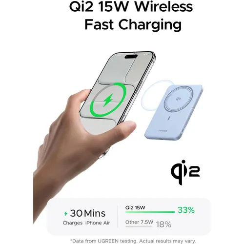 UGREEN 65840B 20W 5000mAh QI2 Aluminium Alloy Magnetic Wireless Power Bank
