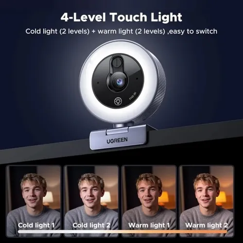 UGREEN 65857 HD 2K 30FPS Webcam with Ring Light
