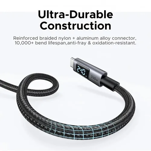 UGREEN 65868 240W Smart Digital Display Type-C to Type-C PD 3M Fast Charging Cable