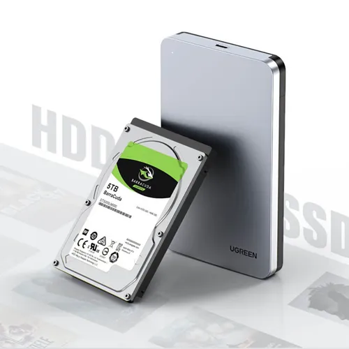 UGREEN 70498 Aluminum Alloy 2.5-Inch 6Gbps SATA External Hard Drive Enclosure With USB to Type-C Cable