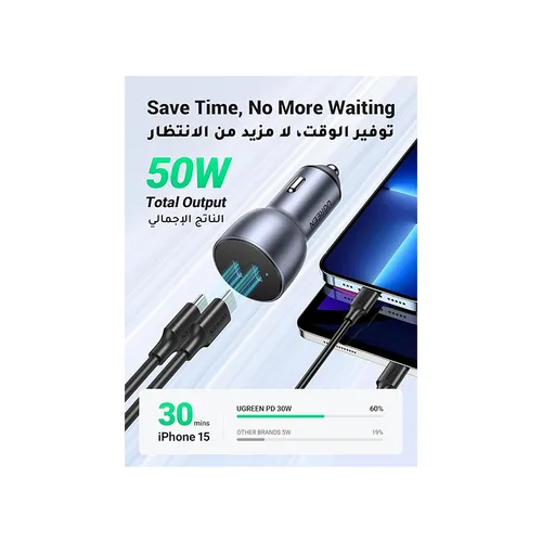 UGREEN 70594 50W Dual USB-C PD Fast Car Charger