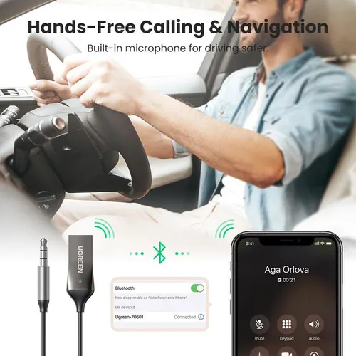 UGREEN 70601 Bluetooth 5.0 Car Receiver AUX with Mic