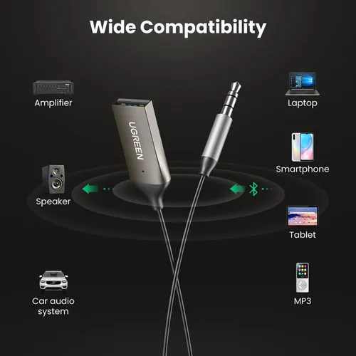 UGREEN 70601 Bluetooth 5.0 Car Receiver AUX with Mic