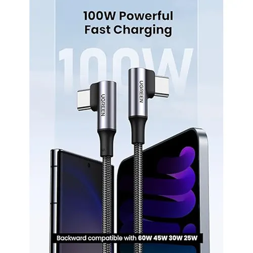 UGREEN 70696 USB-C to USB-C 100W PD 90 Degree Fast Charging Cable 1M