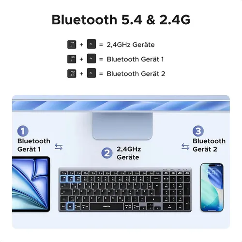 UGREEN 75163 Multi-Mode Rechargeable Bluetooth & Wireless Keyboard