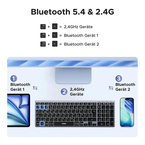 UGREEN 75163 Multi-Mode Rechargeable Bluetooth &amp; Wireless Keyboard