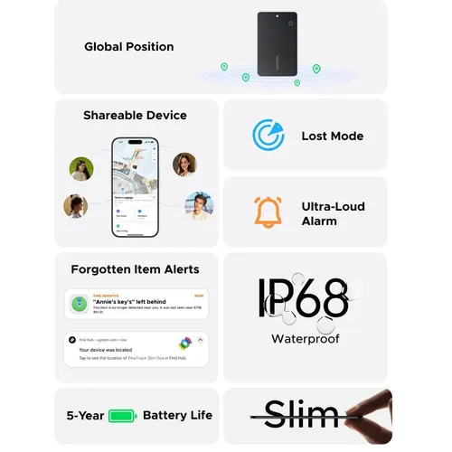 UGREEN 75644 Finder Slim Pro Tracker Android Find Hub + Apple Find My