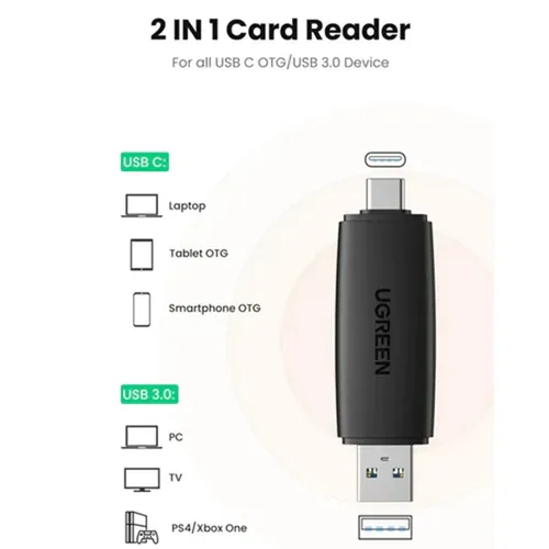 UGREEN 80191 USB-A &amp; USB-C to SD/TF 3.0 Card Reader