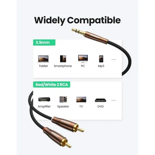 UGREEN 80847 3.5MM Male to 2X RCA Male Copper Braided 2M Cable