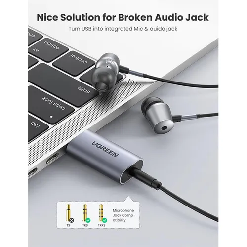UGREEN 80864 2 in 1 USB External Sound Card Audio Adapter