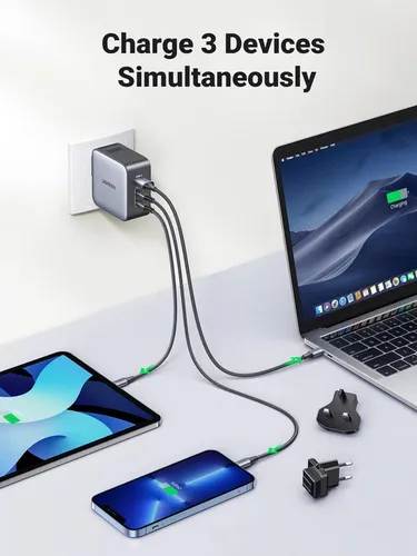 UGREEN 90409 65W Nexode GaN USB C 3-Port iphone Charger With US/UK/EU Plug for Travel