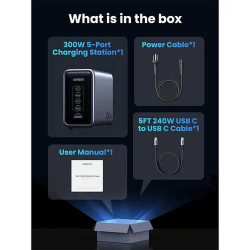 UGREEN 90904B Nexode 300W 5-Port GAN Desktop Fast Charger