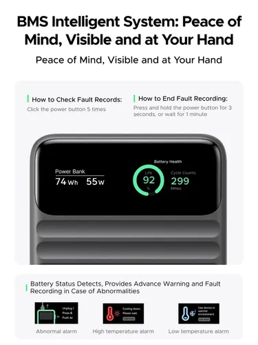 UGREEN 95294B Nexode Power Bank 10000mAh 45W with Built-in USB-C Cable Smart Display