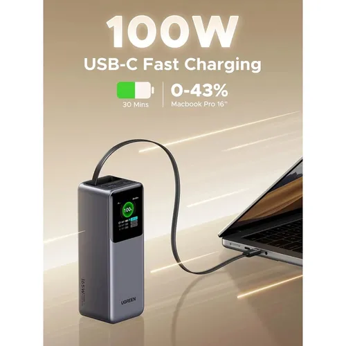 UGREEN 95670B 165W 20000mAh Laptop Charging Power Bank with Built-in Retractable Cable