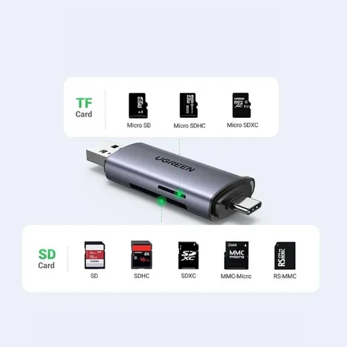 UGREEN CM185 50706 2-in-1 USB-C &amp; USB 3.0 SD/TF Card Reader
