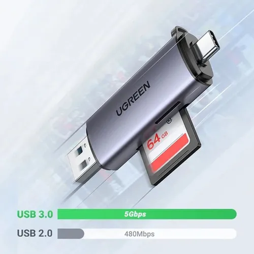 UGREEN CM185 50706 2-in-1 USB-C &amp; USB 3.0 SD/TF Card Reader