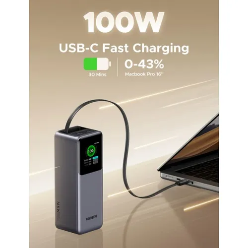 UGREEN Nexode 55987B 165W Power Bank with Retractable USB-C Cable