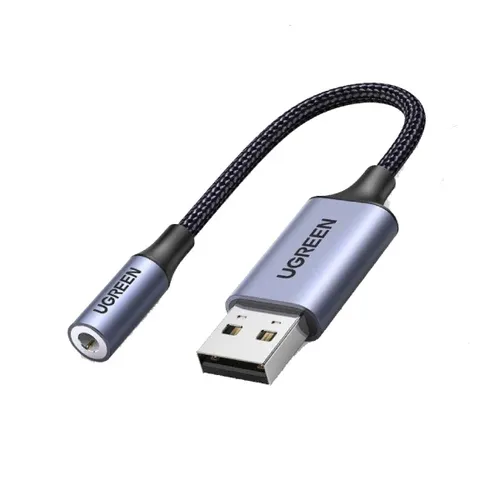 Ugreen USB 2.0 TO 3.5MM Audio Adapter Aluminum Alloy 25CM – Dark Gray 30757