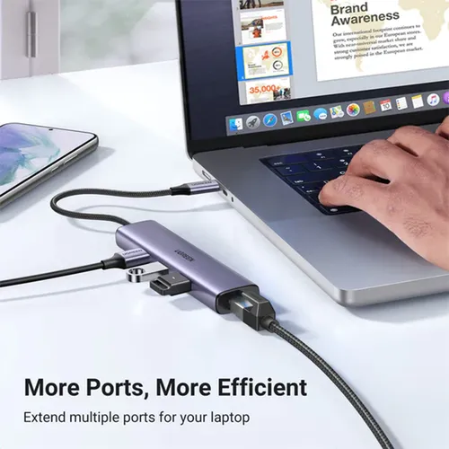 Ugreen USB-C to 3×USB3.0 Hub+RJ45 (1000M) Ethernet Adapter - 60600