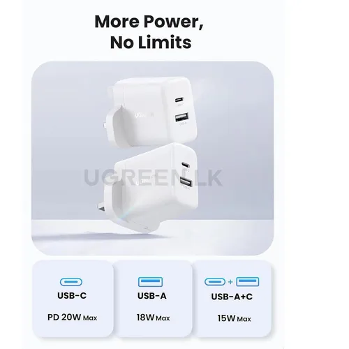 UGREEN X227 20W Type-C + USB Port UK Pin Fast Charger