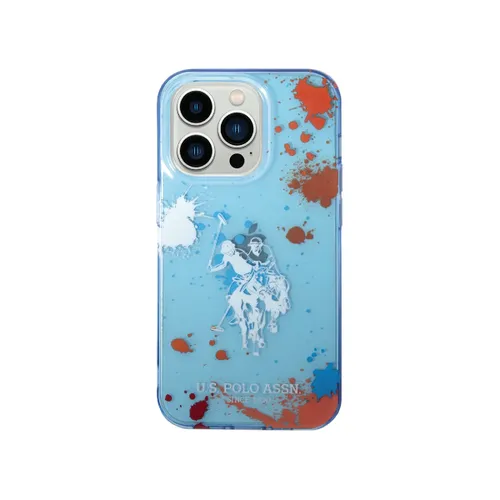 U.S Polo PC/TPU Case with Splatter Pattern & Horse Logo iPhone 14 Pro Blue