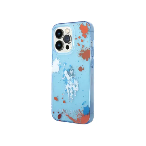 U.S Polo PC/TPU Case with Splatter Pattern & Horse Logo iPhone 14 Pro Blue