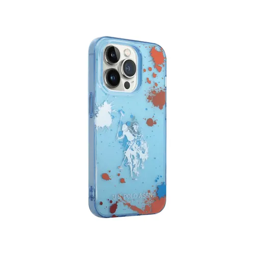 U.S Polo PC/TPU Case with Splatter Pattern & Horse Logo iPhone 14 Pro Blue
