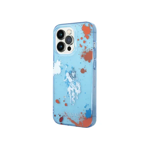 U.S Polo PC/TPU Case with Splatter Pattern & Horse Logo iPhone 14 Pro Blue