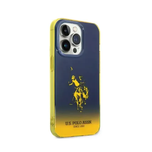 U.S Polo PC/TPU Gradient Case with Dyed Bumper & Horse Logo iPhone 14 Pro Compatibility - Navy/Yellow