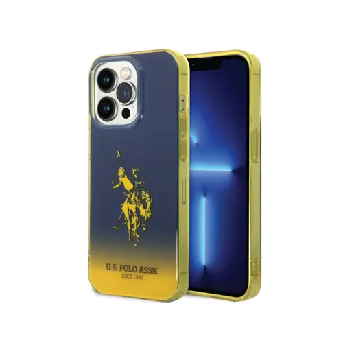 U.S Polo PC/TPU Gradient Case with Dyed Bumper & Horse Logo iPhone 14 Pro Compatibility - Navy/Yellow