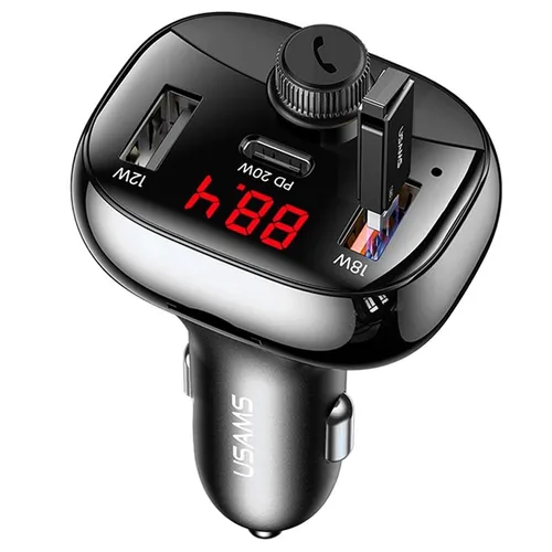 USAMS 3 Ports Digital Display Wireless FM Car Charger US-CC143