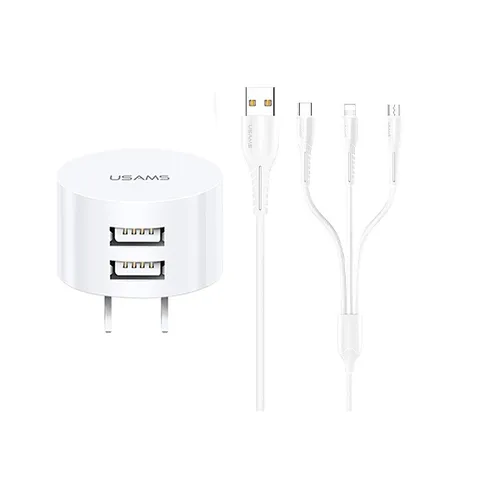 USAMS Dual Kit USB Dock Type-C+ Lightning + Micro 2.1a Travel Charger