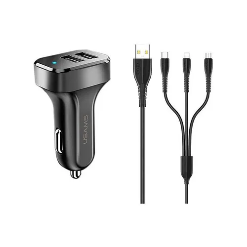 USAMS King Tu Series 2.1A 2USB 3in1 microUSB / USB-C / Type-C Car Charger