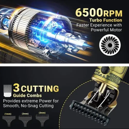 VGR V-097 Professional Hair Trimmer Stainless Steel Blades LED Display USB Charging with Turbo mode 3 Guide Combs for Smooth Cutting