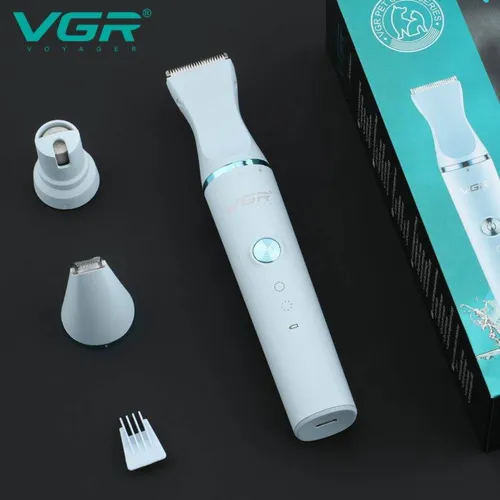VGR V-205 Professional Pet Grooming Kit 3 in 1 USB Rechargeable Hair Trimmer Nail Grinder &amp; Detail Trimmer for Dogs and Cats Washable &amp; Quiet Design