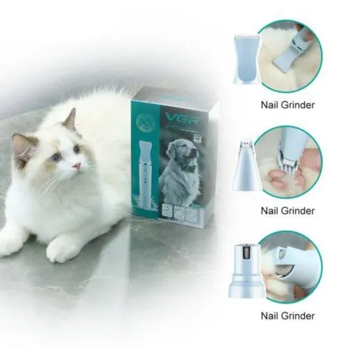 VGR V-205 Professional Pet Grooming Kit 3 in 1 USB Rechargeable Hair Trimmer Nail Grinder &amp; Detail Trimmer for Dogs and Cats Washable &amp; Quiet Design