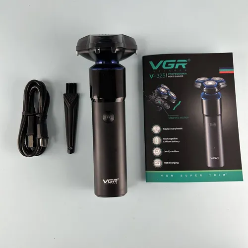 VGR V-325 Professional Mens Shaver with Triple Rotary Heads Magnetic Suction Rechargeable USB Charging Cordless Electric Razor for Smooth Shave