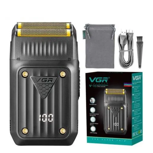 VGR V-363 Professional Foil Shaver for Bald Heads &amp; Sensitive Skin Dual Floating Foils USB Rechargeable LED Display Travel-Friendly with Accessories