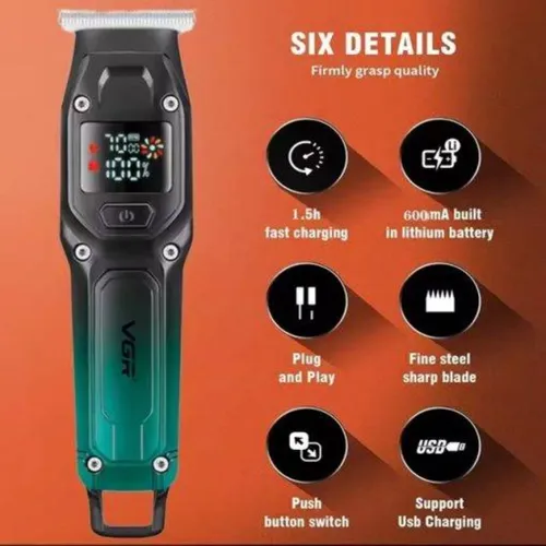 VGR V-964 Professional Hair and Beard Trimmer LCD Display Precision Stainless Steel Blades USB Rechargeable Turbo Performance