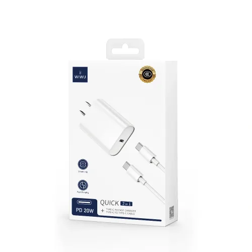 WiWU 20W Quick 2 in 1 Type-C PD Fast Charger With Type-C to C Cable
