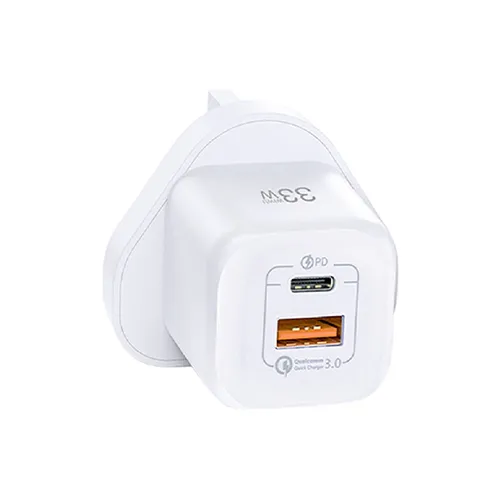 Wiwu 33W Gan Fast Charger USB-C + QC3.0 Power Adapter