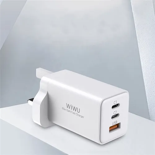 WiWU 65W GaN Fast Charger Dual PD + QC3.0 Wall Charger
