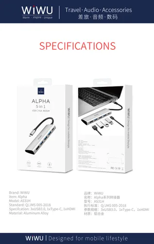 WIWU Alpha 5 in 1 USB-C Hub A531H