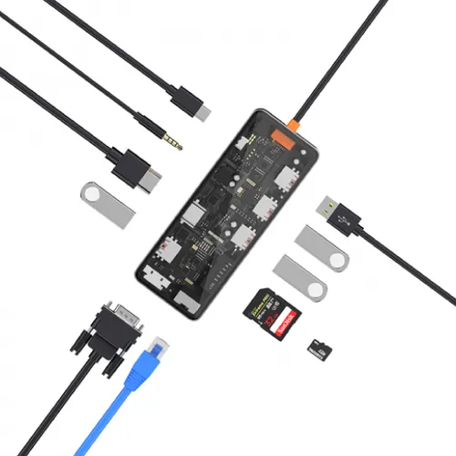 Wiwu CB011 Transparent 11 In 1 Cyber USB-C Hub - Space Grey