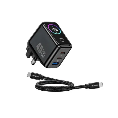 WiWU CHG300 Voyager 45W PD/QC GaN Charger With USB-C to USB-C Cable