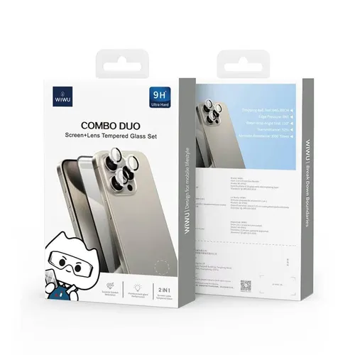 WiWU Combo Duo Screen+Lens Tempered Glass Set for iPhone 15