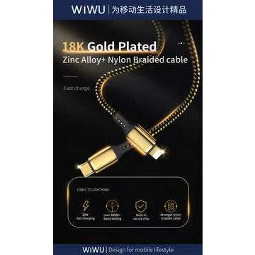 Wiwu GD-100 USB To Lightning 18K Golden 20W Data Cable-2m