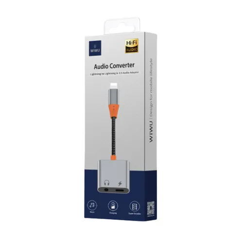 Wiwu LT07 Lightning To Lightning And 3.5mm Audio Adapter - Gray