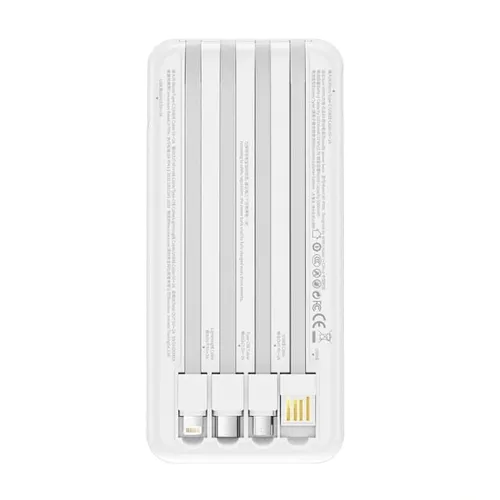 WiWU P-08B Essen 10000mAh Power Bank with 4 Built-in Cables – Black / White